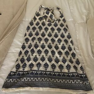 Halter Swim Coverup in White with Navy Print